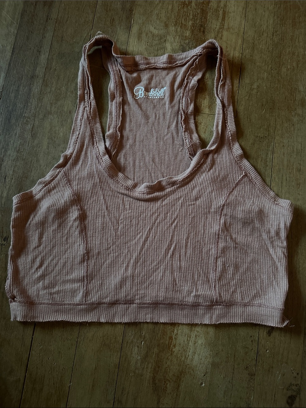 Bombshell Sportswear Tan Ribbed Racerback Tank Top - M